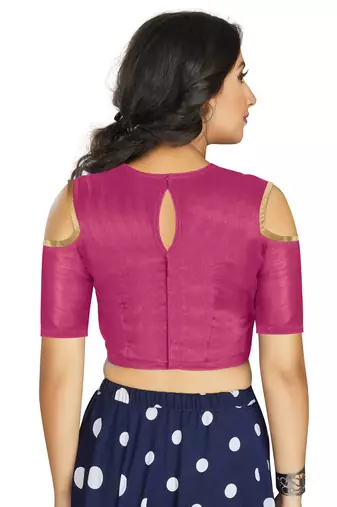 Pink Art Silk Cold Shoulder Sleeve Readymade Blouse