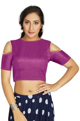 Purple Art Silk Cold Shoulder Sleeve Readymade Blouse 1