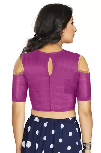 Purple Art Silk Cold Shoulder Sleeve Readymade Blouse