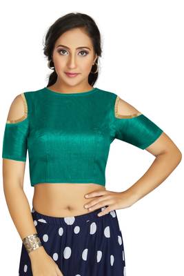 Sea Green Art Silk Cold Shoulder Sleeve Readymade Blouse 1