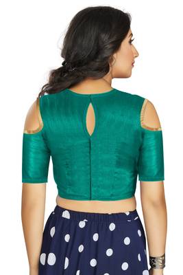 Sea Green Art Silk Cold Shoulder Sleeve Readymade Blouse 2