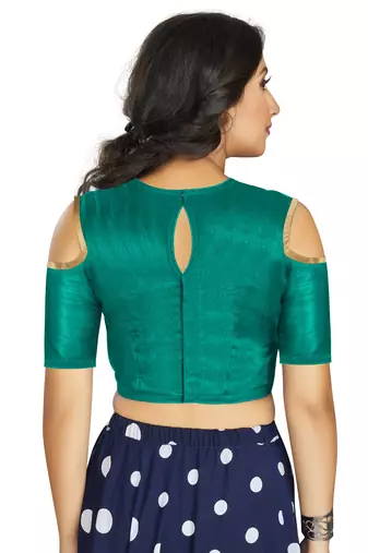 Sea Green Art Silk Cold Shoulder Sleeve Readymade Blouse