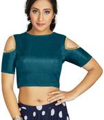Teal Art Silk Cold Shoulder Sleeve Readymade Blouse