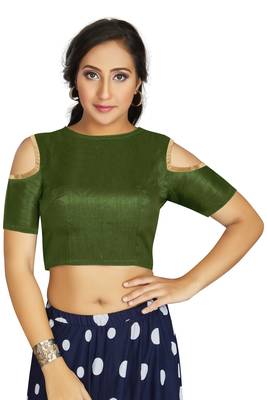 Mehendi Art Silk Cold Shoulder Sleeve Readymade Blouse 1