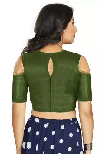 Mehendi Art Silk Cold Shoulder Sleeve Readymade Blouse
