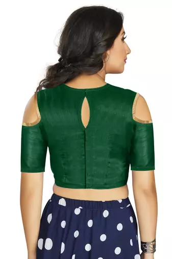 Green Art Silk Cold Shoulder Sleeve Readymade Blouse