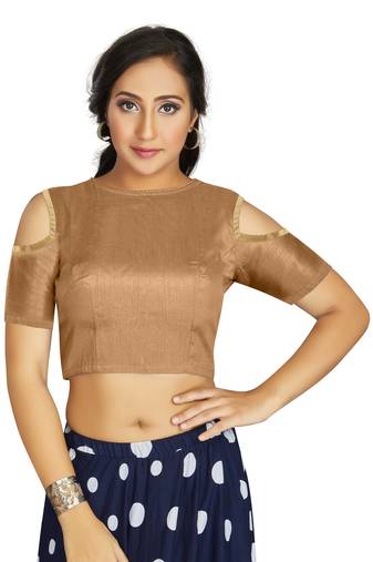 Beige Art Silk Cold Shoulder Sleeve Readymade Blouse