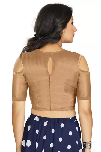 Beige Art Silk Cold Shoulder Sleeve Readymade Blouse