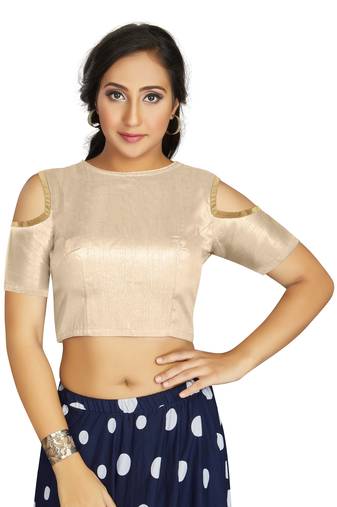 Off White Art Silk Cold Shoulder Sleeve Readymade Blouse