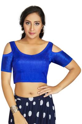 Blue Art Silk Cold Shoulder Sleeve Readymade Blouse 1