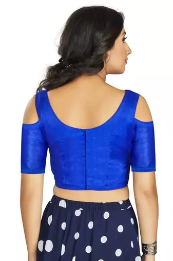 Blue Art Silk Cold Shoulder Sleeve Readymade Blouse