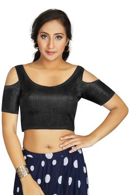 Black Art Silk Cold Shoulder Sleeve Readymade Blouse 1