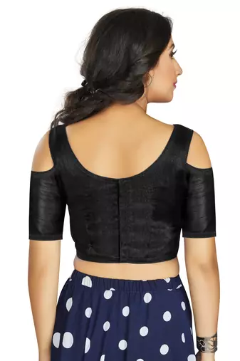 Black Art Silk Cold Shoulder Sleeve Readymade Blouse