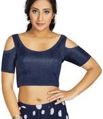 Navy Blue Art Silk Cold Shoulder Sleeve Readymade Blouse