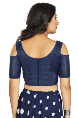 Navy Blue Art Silk Cold Shoulder Sleeve Readymade Blouse 2