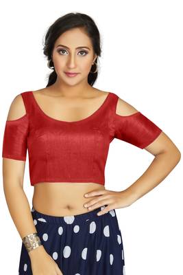 Red Art Silk Cold Shoulder Sleeve Readymade Blouse 1