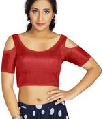 Red Art Silk Cold Shoulder Sleeve Readymade Blouse