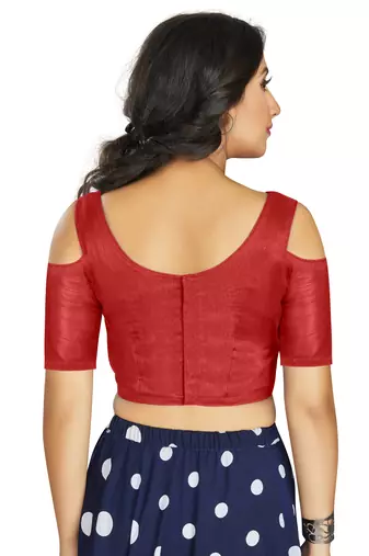 Red Art Silk Cold Shoulder Sleeve Readymade Blouse