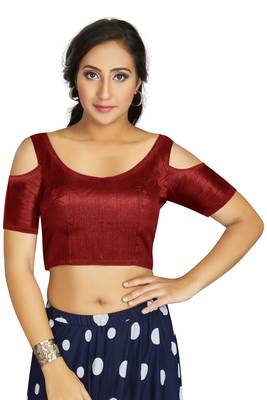 Maroon Art Silk Cold Shoulder Sleeve Readymade Blouse 1