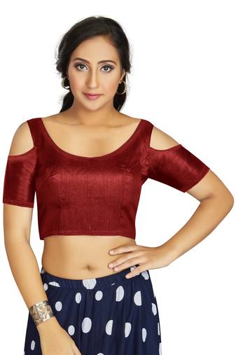 Maroon Art Silk Cold Shoulder Sleeve Readymade Blouse