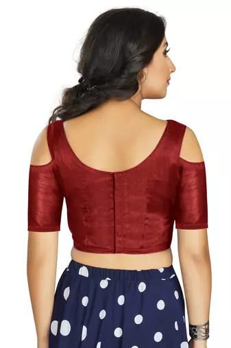 Maroon Art Silk Cold Shoulder Sleeve Readymade Blouse
