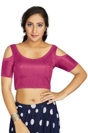 Pink Art Silk Cold Shoulder Sleeve Readymade Blouse