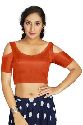 Orange Art Silk Cold Shoulder Sleeve Readymade Blouse 1