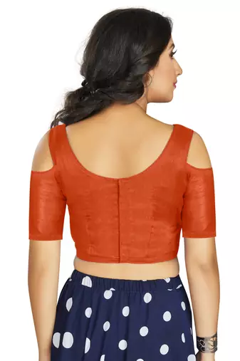 Orange Art Silk Cold Shoulder Sleeve Readymade Blouse