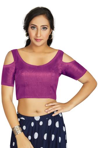 Purple Art Silk Cold Shoulder Sleeve Readymade Blouse