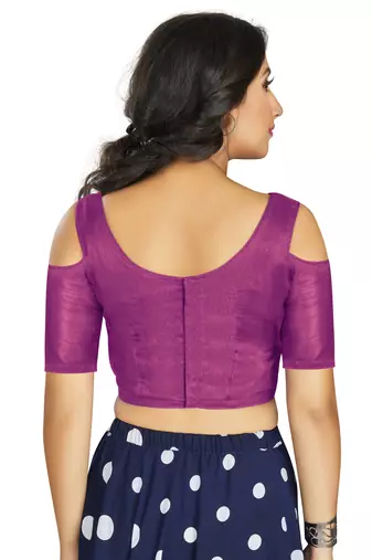Purple Art Silk Cold Shoulder Sleeve Readymade Blouse