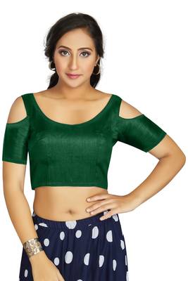 Green Art Silk Cold Shoulder Sleeve Readymade Blouse 1