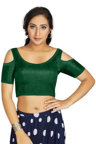 Green Art Silk Cold Shoulder Sleeve Readymade Blouse