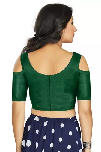 Green Art Silk Cold Shoulder Sleeve Readymade Blouse