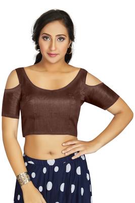 Coffee Art Silk Cold Shoulder Sleeve Readymade Blouse 1