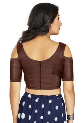 Coffee Art Silk Cold Shoulder Sleeve Readymade Blouse 2