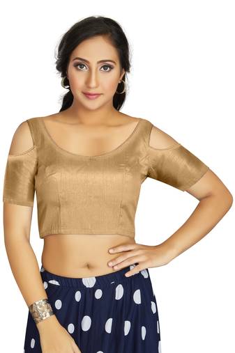 Beige Art Silk Cold Shoulder Sleeve Readymade Blouse
