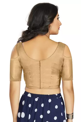 Beige Art Silk Cold Shoulder Sleeve Readymade Blouse