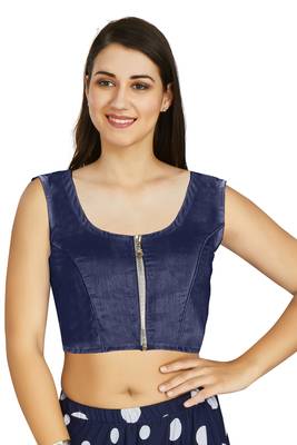 Navy Blue Art Silk Designer Traditional Readymade Blouse 1