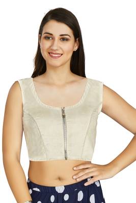 Off White Art Silk Designer Traditional Readymade Blouse 1
