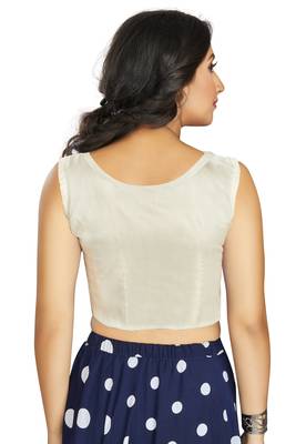 Off White Art Silk Designer Traditional Readymade Blouse 2