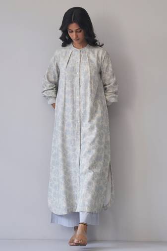 Cream and grey violet cotton linen co-ord set