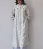 Cream and grey violet cotton linen co-ord set