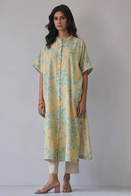 Almond milk and green cotton linen co-ord set 1