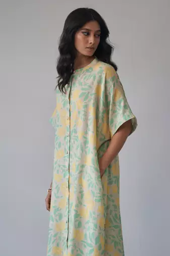 Almond milk and green cotton linen co-ord set