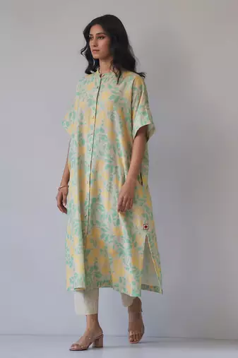 Almond milk and green cotton linen co-ord set