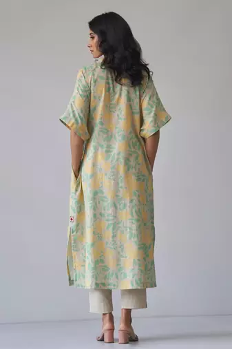 Almond milk and green cotton linen co-ord set