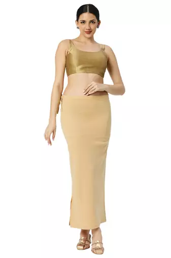 Neckbook Light Brown Solid Drawstring Best Slim Fit Saree Shapewear for Women