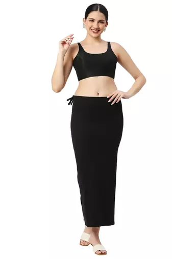 Neckbook Black Solid Drawstring Best Slim Fit Saree Shapewear for Women