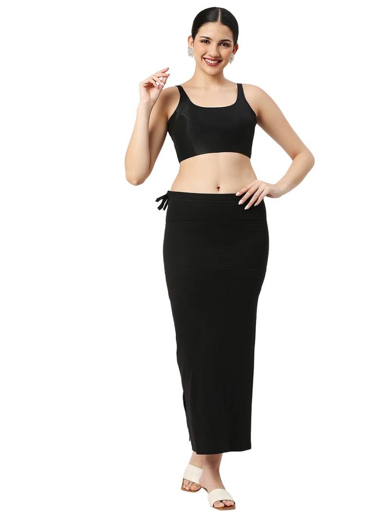 Neckbook Black Solid Drawstring Best Slim Fit Saree Shapewear for Women