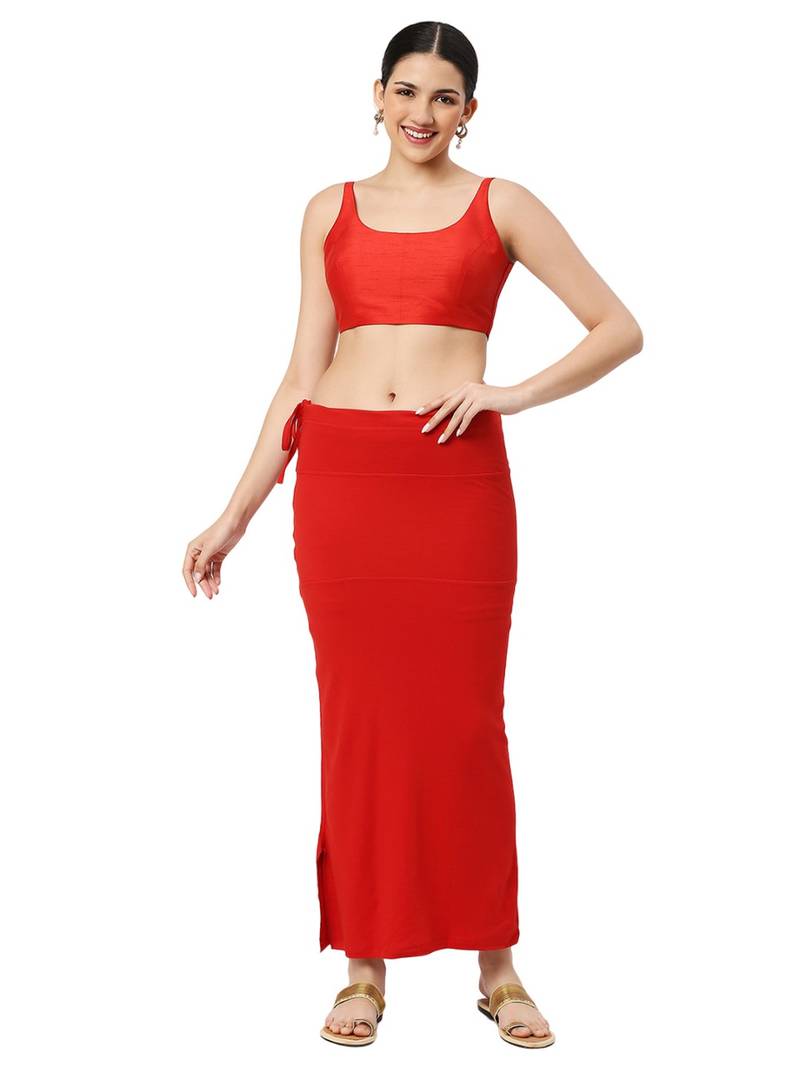 Neckbook Red Solid Drawstring Best Slim Fit Saree Shapewear for Women